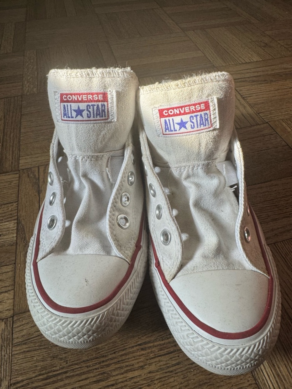Converse All Star White Canvas Low-Top Sneakers with Red Trim